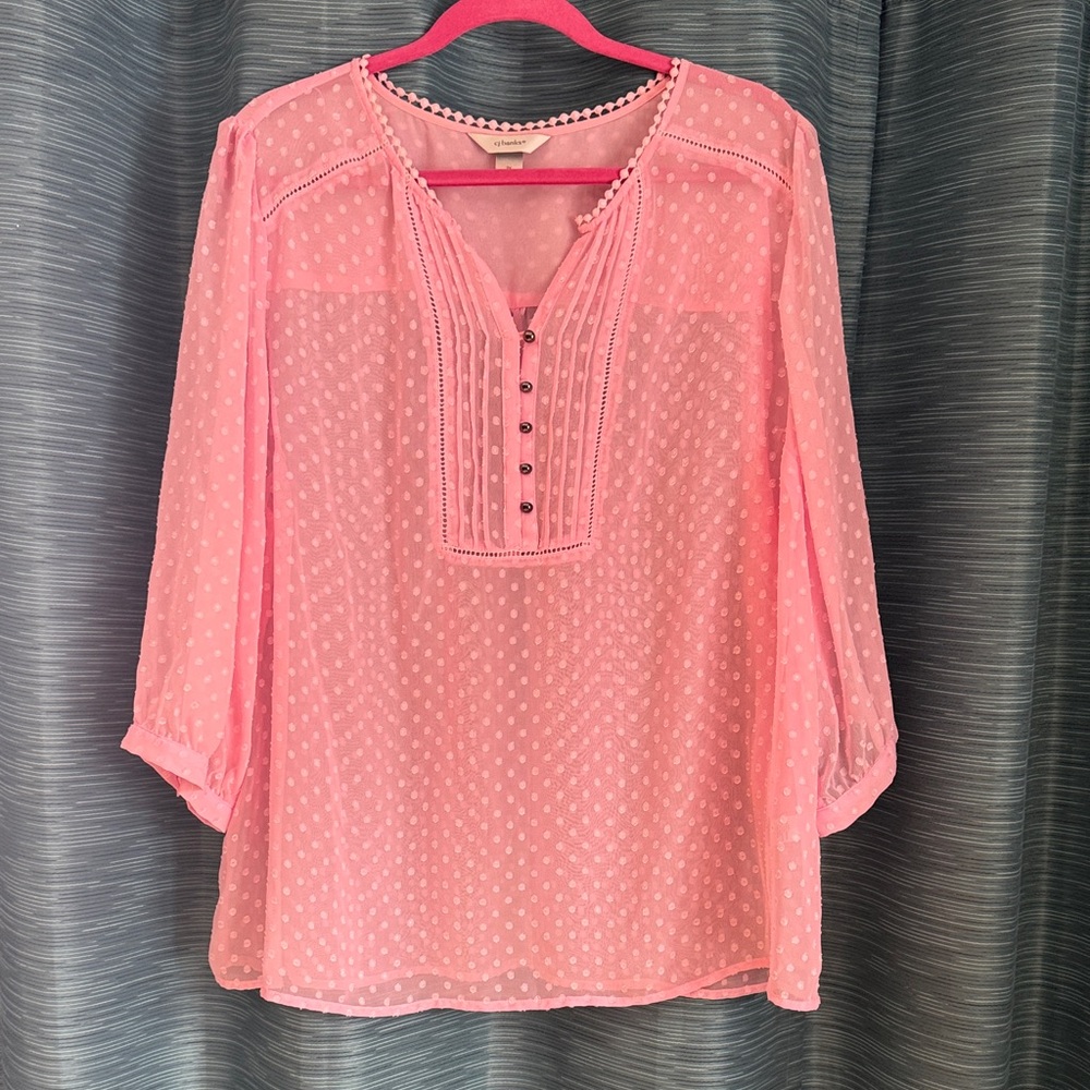 CJ Banks Light Pink Blouse with Button Detail Size 2X